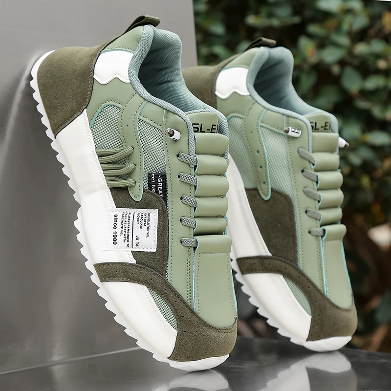 1pair Vintage Style Men'S Breathable Mesh Thick Sole Dad Sneakers - Casual Sports Running Shoes with Lace-Up Closure, Faux & Fab