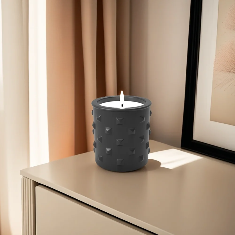 Geometric Relief Round Cement Candle Jar & Pen Holder Silicone Mold, DIY Concrete Candleholder Mold, Mold for Home Office Decor