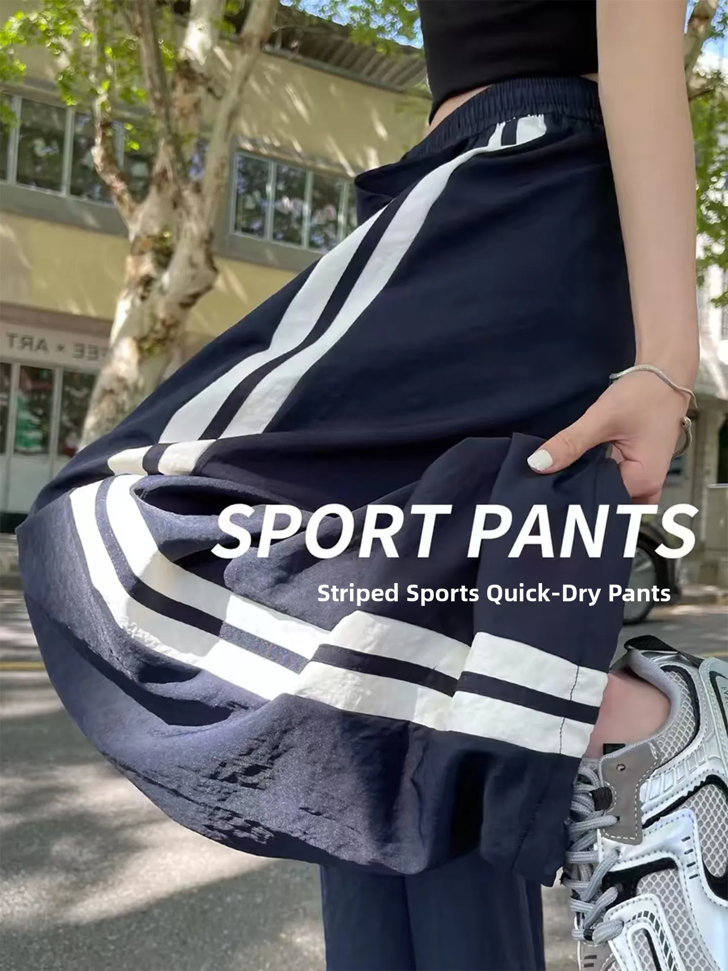 

American Style Quick Dry Wide Leg Sport Pants Women Summer plus Size 300 Pounds Side Stripe High Waist Workwear Trousers