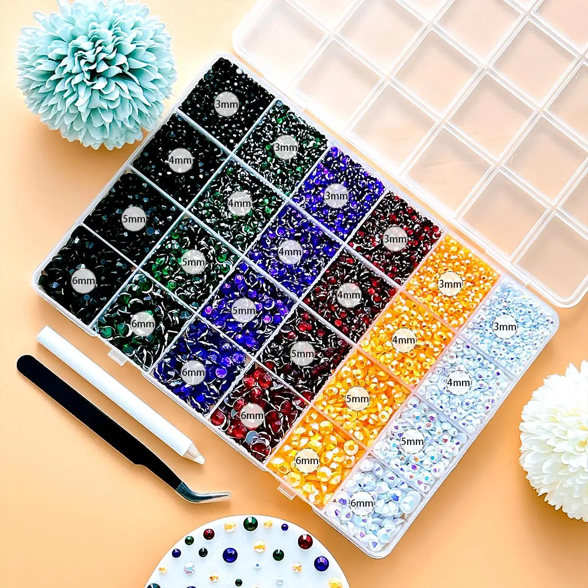 1Box Multi-size Sparkling AB Nail Rhinestones Bedazzling Kit Creative Halloween Colors Flatback Nail Rhinestones DIY Nail Crafts