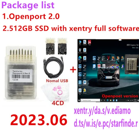 512 ГБ SSD с полным программным обеспечением 2023,06 xentry das vediamo dts wis epc .. + инструмент для автодиагностики openport reay для использования