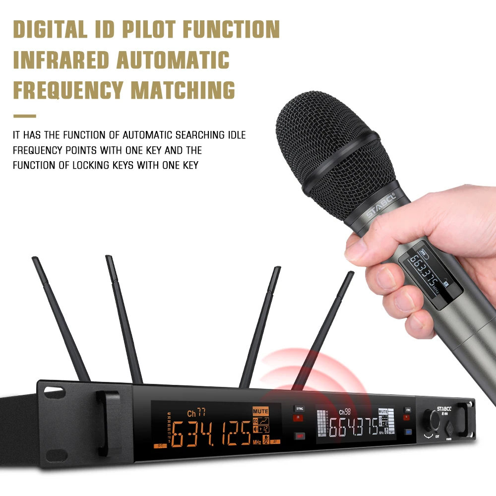 1500M Long Range True Diversity Wireless Mic UHF 2-channel Wireless Microphone for stage performance Karaoke