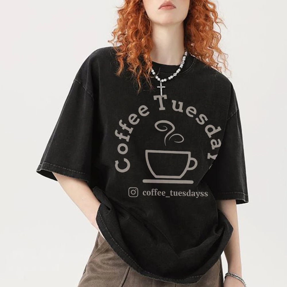 

Coffee Tuesdays Washed t-Shirt Vintage Coffee Tee Women Graphic Clothing trendy women Tops Shirts Retro y2k Clothes