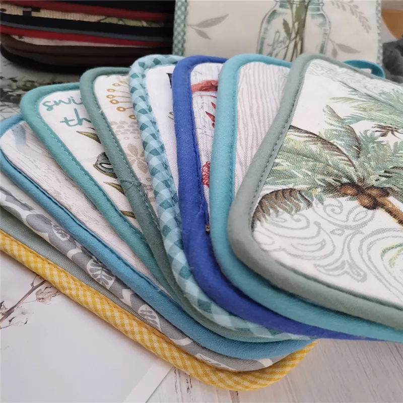 1Pc Rectangle 17x22cm Pot Holder Colorful Printed Cotton Heat Resistant Potholder Pad Table Placemat