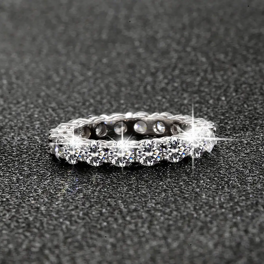 5mm 7ct bunter Moissan ite Ring versilbert mit Weißgold Ehering Ewigkeit sband Verlobung ringe für Frauen – Detail 4