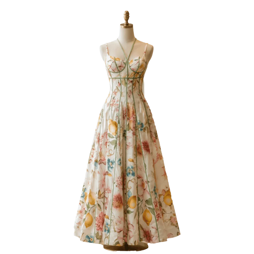 Elegant Flower Floral Printed Dress Waist-cinching Summer Lady Halter Dress Sweet Sleeveless Spaghetti Strap Dress Summer Season