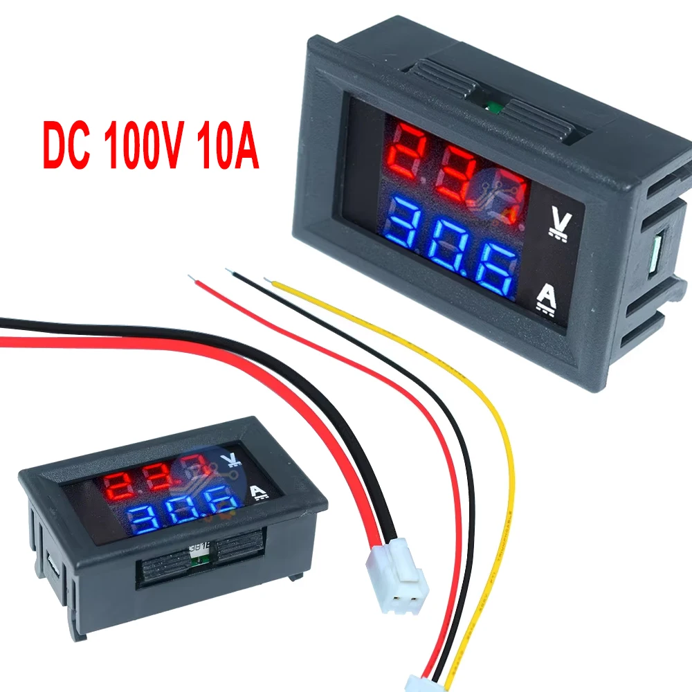 Mini Digital Voltmeter Ammeter DC 100V 10A Panel Amp Volt Voltage Current Meter Tester 0.56" Blue + Red Dual LED Display