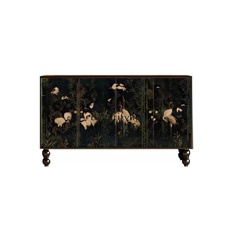 

French retro new Chinese painted entrance entrance cabinet, cabinet next to living room sofa