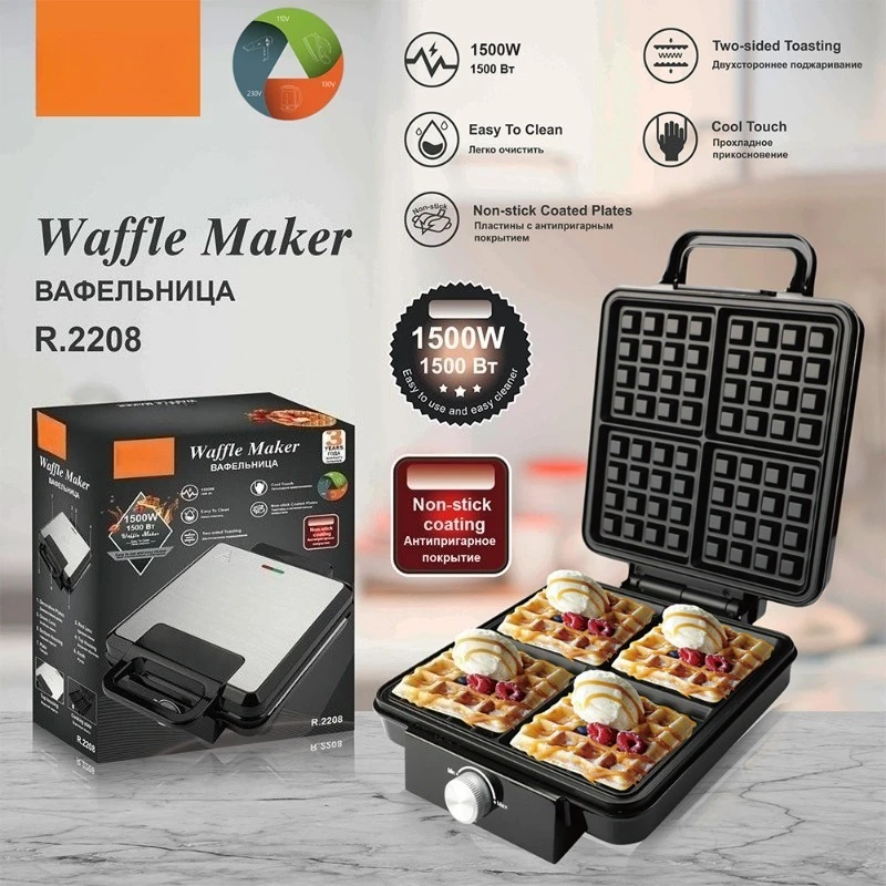Household Waffle Sandwich Maker With 4 Cooking Grids Equipped With UK EU Power Cord