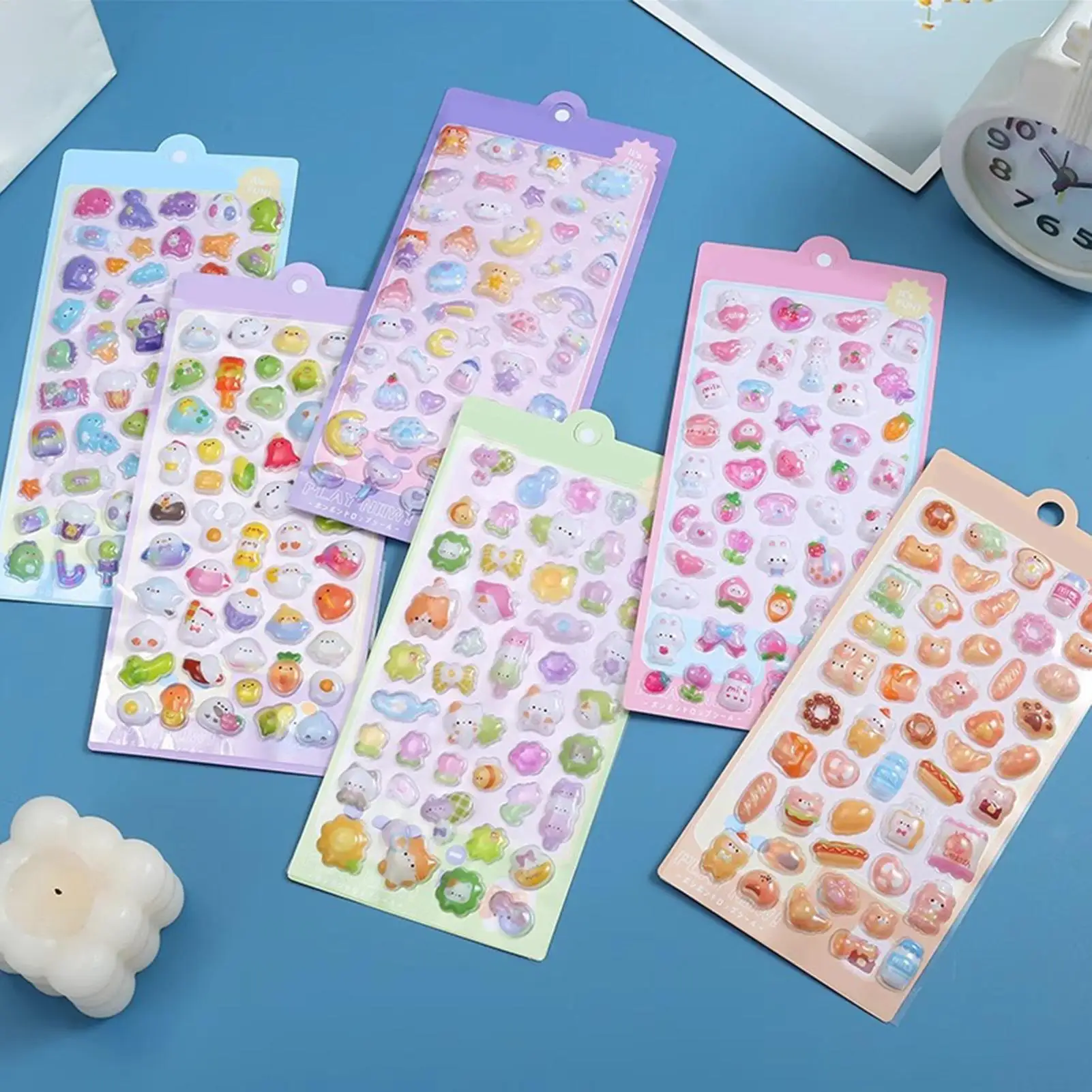 3D Embossed Cartoon Sponge Stickers 6pcs 3D Transparent Mobile Phone Scrapbook Stickers Pvc Epoxy Resin Stickers Gifts For Kids