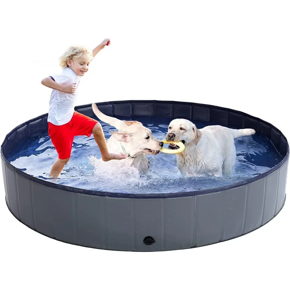 Dreamhigh ® Piscina para Perros Grandes 160x 30cm, Piscina para Mascotas Plegable, PVC Antideslizante y Resistente al Desgaste, P