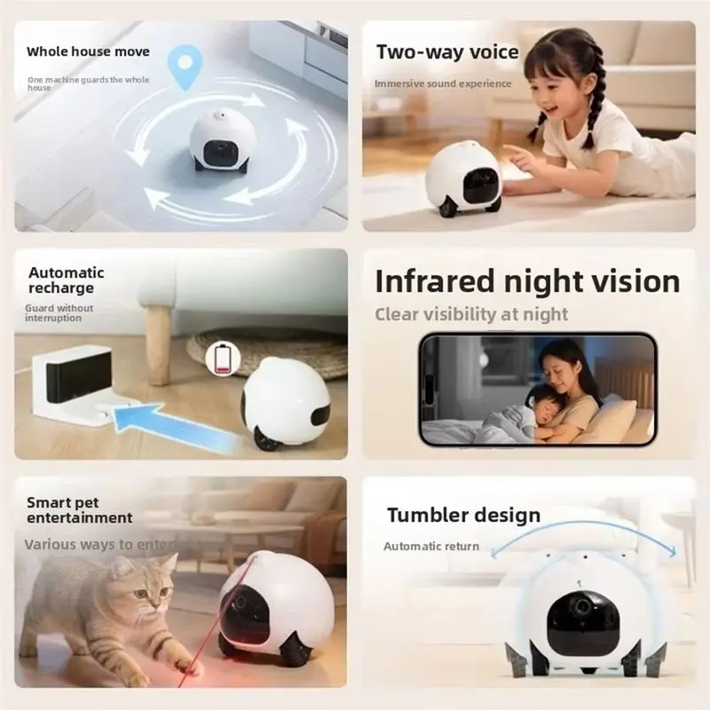 ABJF-Smart Mobile Camera Home Security Robot, Remote Control Pet Monitoring Indoor Family Surveillance Camera