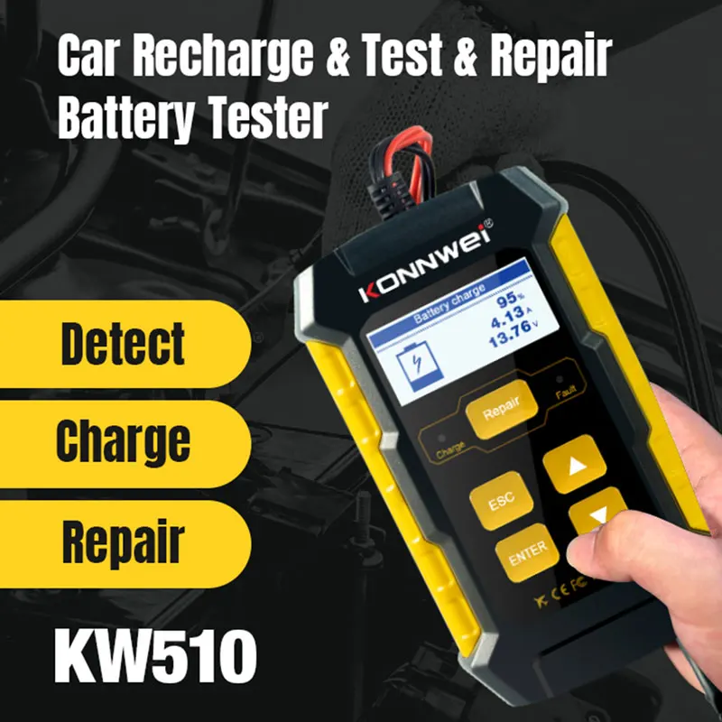KONNWEI Full Automatic 12V Car Battery Tester KW510 Pulse Repair 5A Battery Chargers Wet Dry AGM Gel Lead Acid Repair Tools