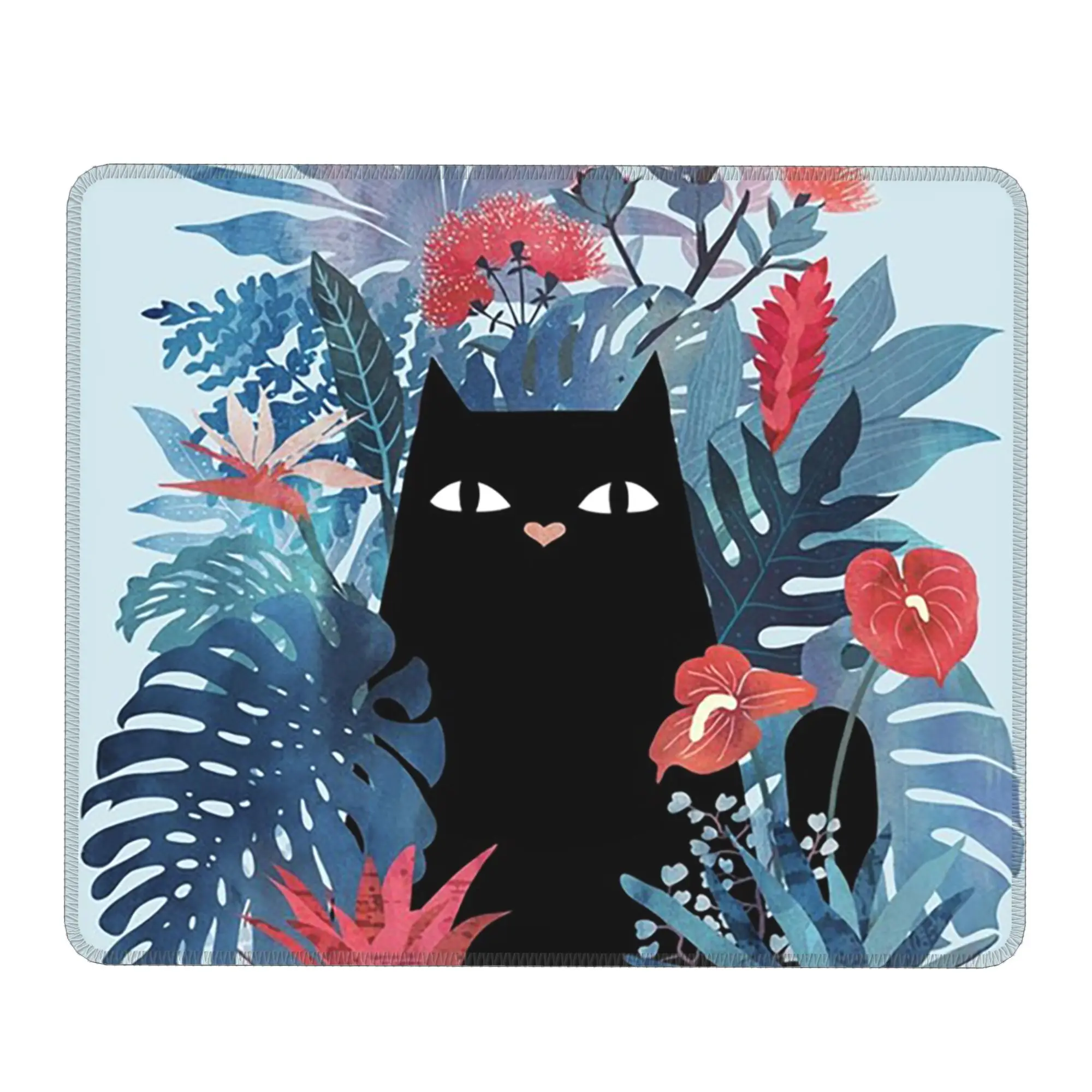 Black Cat In Green Plants Flower Anime Mouse Pad Computer Keyboard Mouse Mat Gamer PC Laptop Desk Mat Office Table Mats