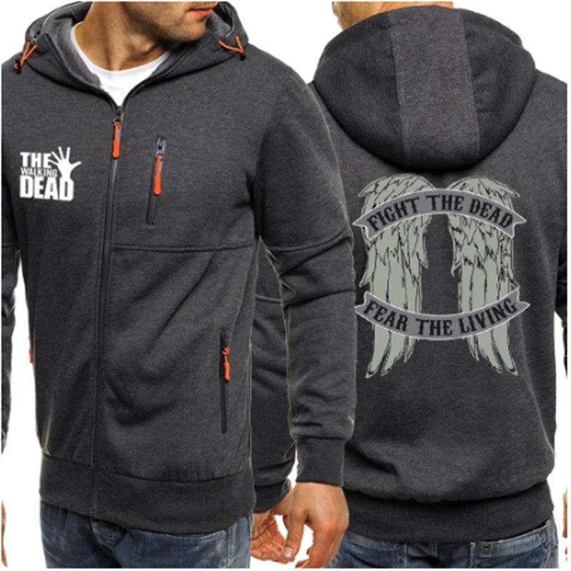 Movie The Walking Dead Wings Printed Men's Zipper Hoodie Fashion Hoodie Loose Clothing Hip Hop Street Sportswear Men's