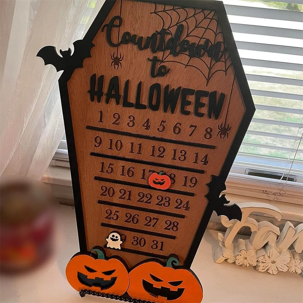 

Halloween Advent Calendar Wooden Countdown To Christmas Decor Horror Ornaments Ghost Design For Indoor Home Party Decoration