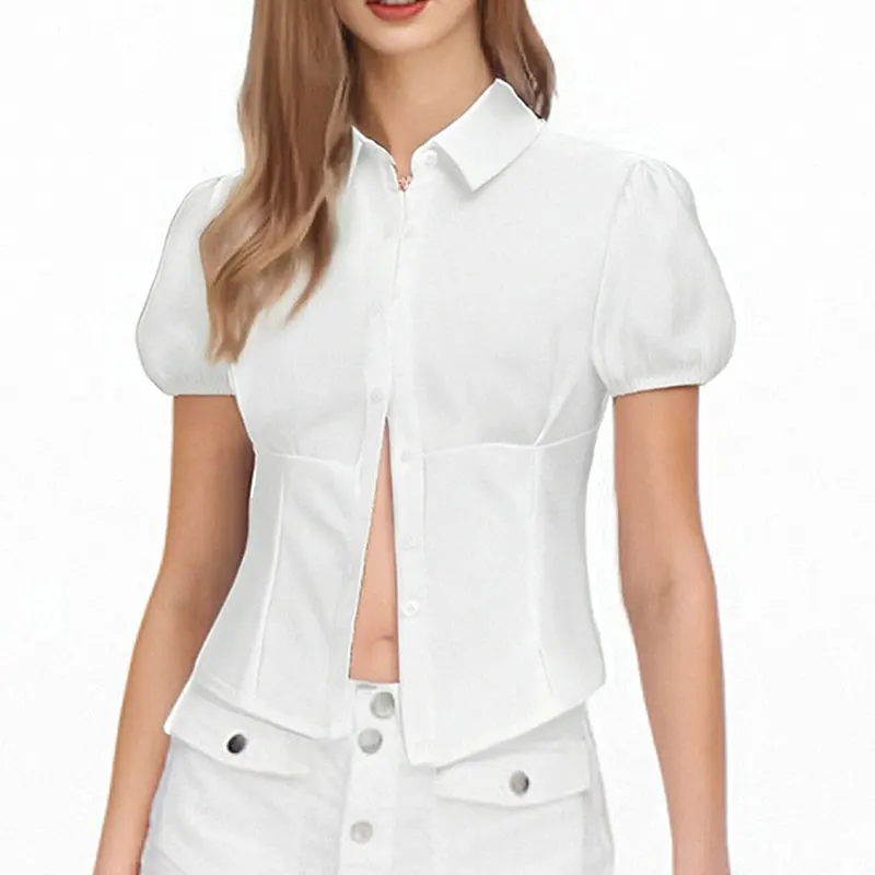 Nice Women Blouses T-shirt Summer New Streetwear Fashion Button Turn-down Collar Casual Slim Tees Top Elegant Lady Versatile Clo