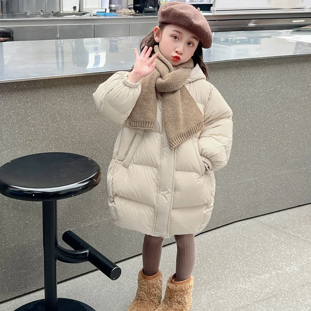 Kids' Winter Thickened Stylish Down Jacket Cartoon Bear Warm Padded Coat Kids Winter Clothing Baby Thermal Insulated Outerwear
