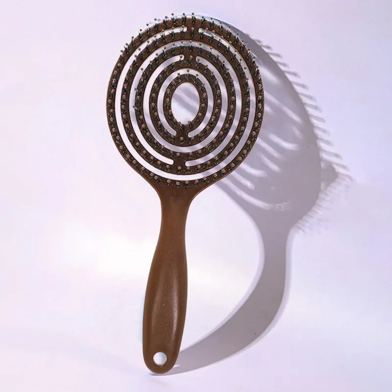 Boar Bristle Detangling Hair Brush Women Scalp Massage Comb Hollow Out Wet Curly Hair Comb Barber Hairdressing Styling Tools