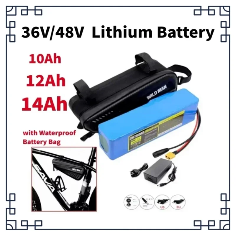 36V 48V 14Ah 18650 Rechargeable Lithium Battery Pack 10S3P 13S3P 500W Power Bicycle Scooter Electric Vehicle with Waterproof Bag