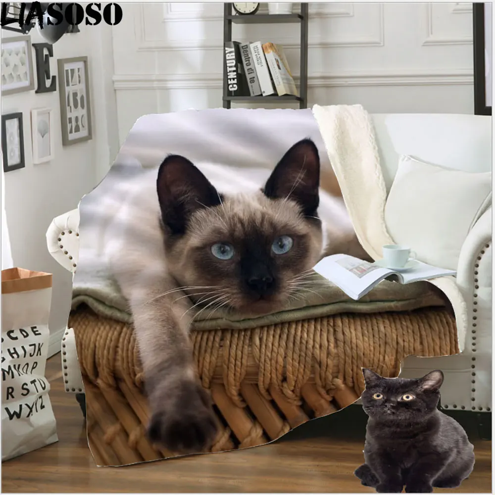 

Cat Throw Blanket On Bed Sofa Animal Siamese Sherpa Blanket Pet Brown Bedspread Fur Plush Thin Quilt