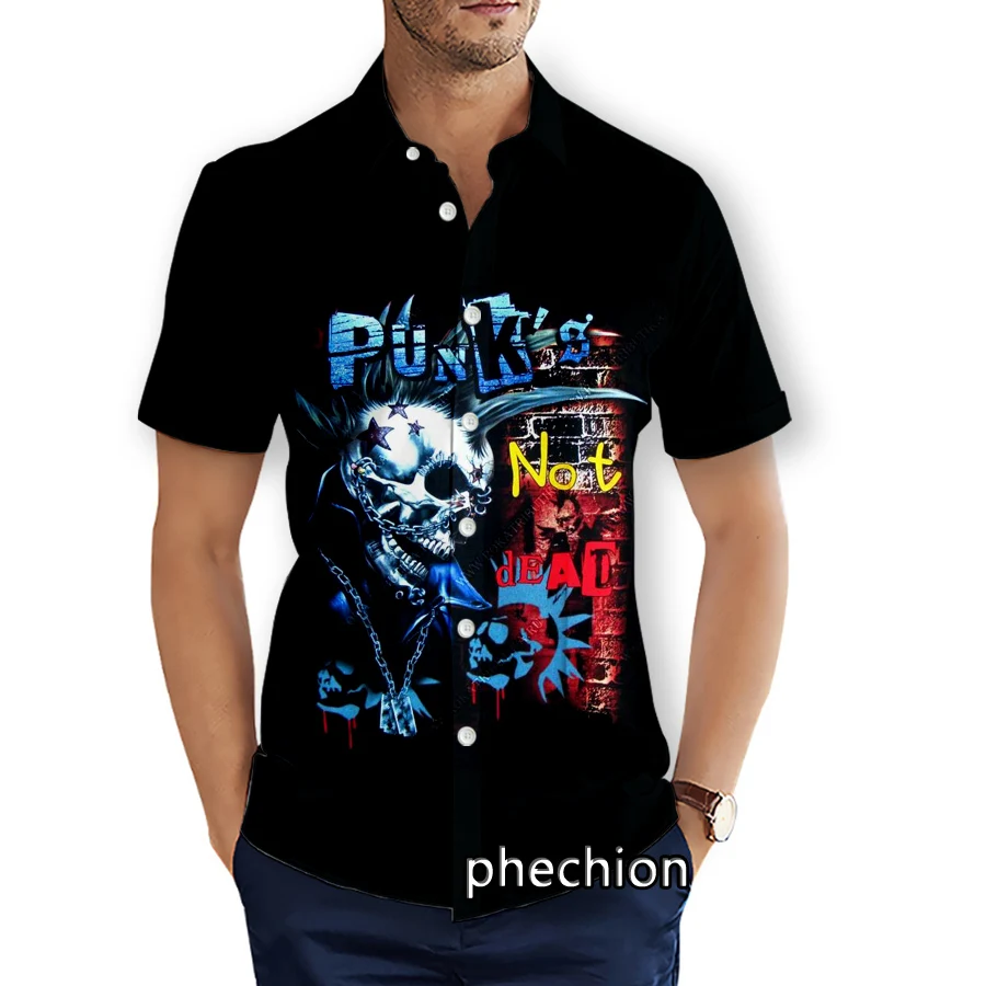 phechion Mens Short Sleeve Beach Shirts PUNK'S NOT DEAD Band 3D Print Casual Shirts Fashion Streetwear Men Tops X262