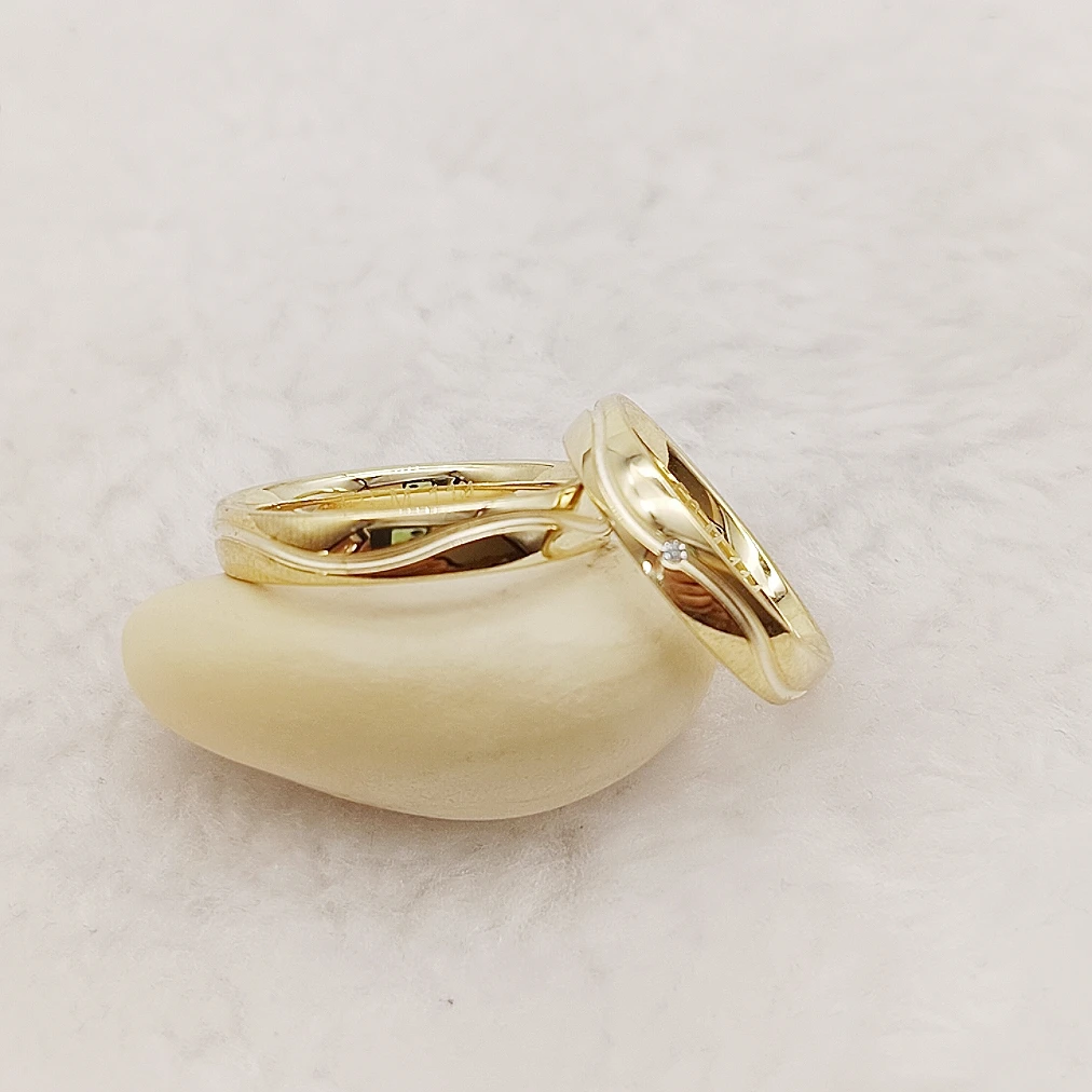 مخصص ضئيلة 14 قيراط مطلية بالذهب خاتم فضة إسترليني أناقة مدى الحياة نقابات الزفاف مجموعات خواتم الزفاف زوجين خواتم الرجال النساء #3