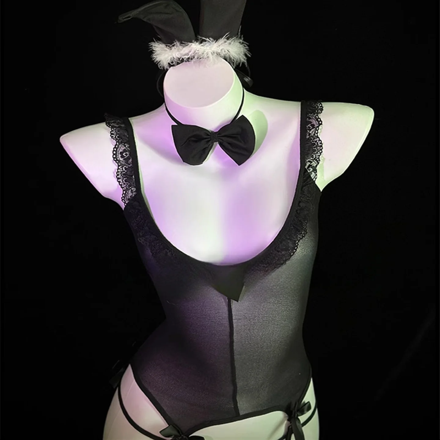 

Черный кружевной комплект нижнего белья с подвязками, костюмы кролика для девочек, женское нижнее белье, 2022, униформа горничной с бантом, бюстгальтер и стринги, комплект женского нижнего белья