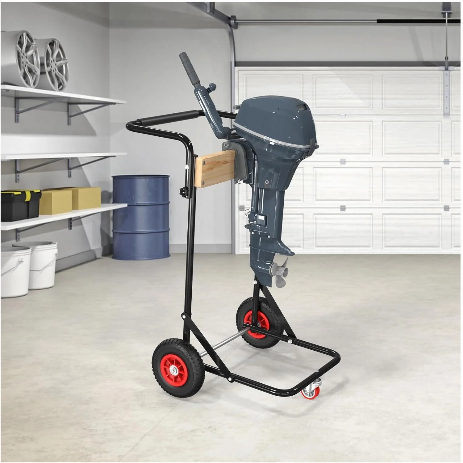Heavy-Duty Outboard Motor Stand with Rolling Wheels – Adjustable Boat Engine Support Cart for Storage, Maintenance & Repair – Sturdy Steel Frame, 200 kg Load Capacity, Foldable Design for Easy Transport and Space-Saving Storage