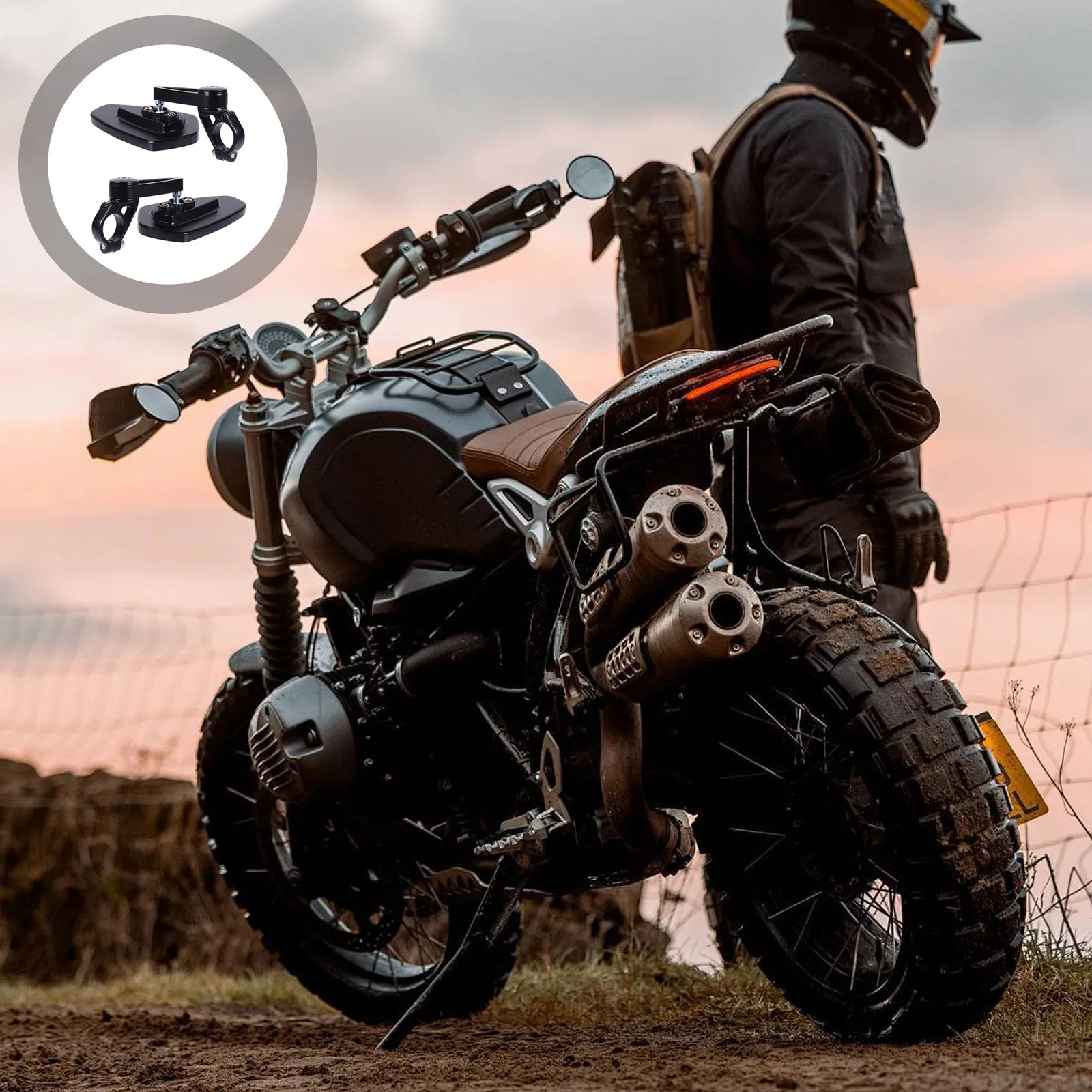 

2Pcs Motorcycle Rear Mirror Set with 360 Degree Rotation Clear Wide View for Scooter Bike Electromobile Side View Safety Riding