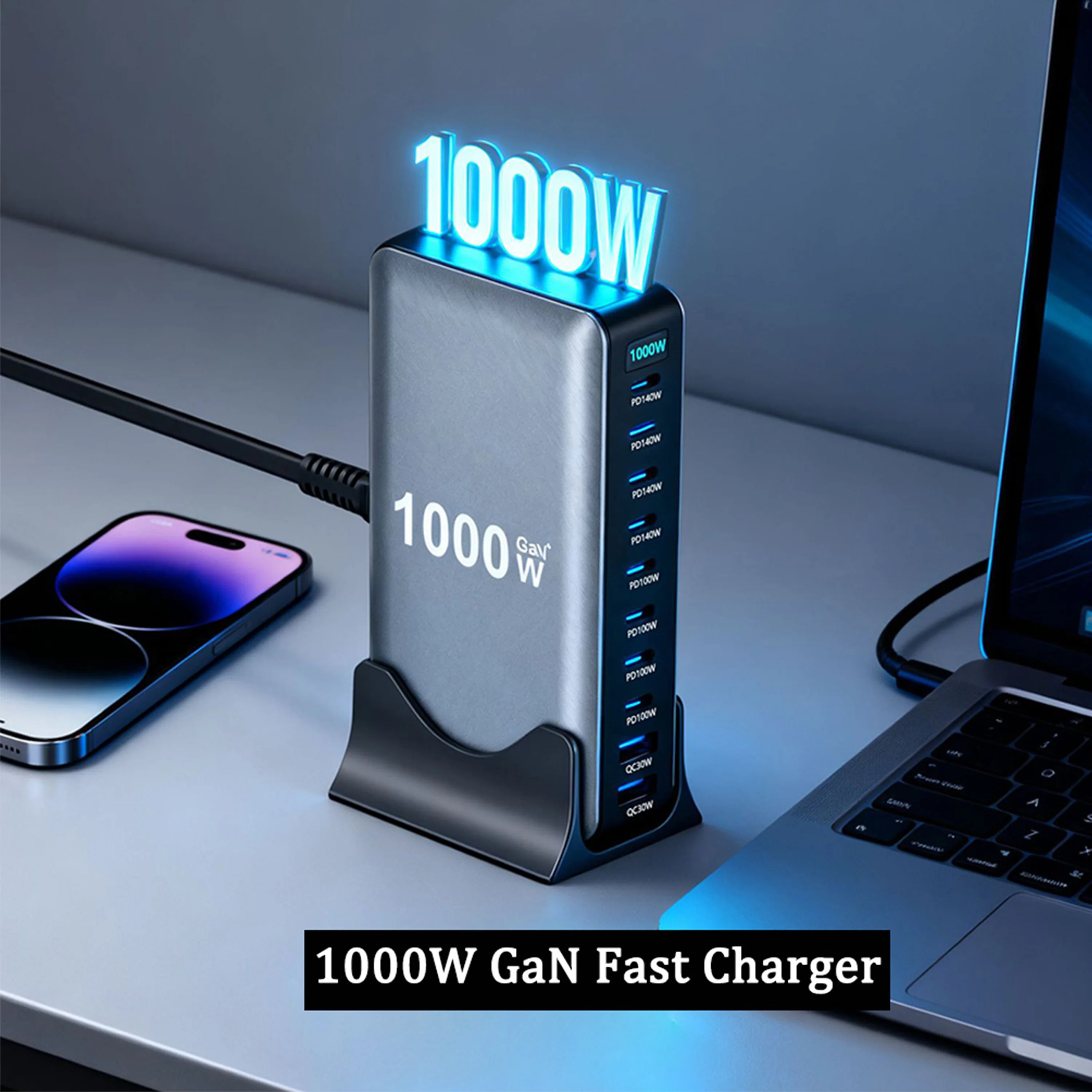 Hot 1000W GaN PD3.1 Fast Charger USB-C Desktop 950WFast Charging Station Adapters for iPhone 16/15 Samsung MacBook Wholesale