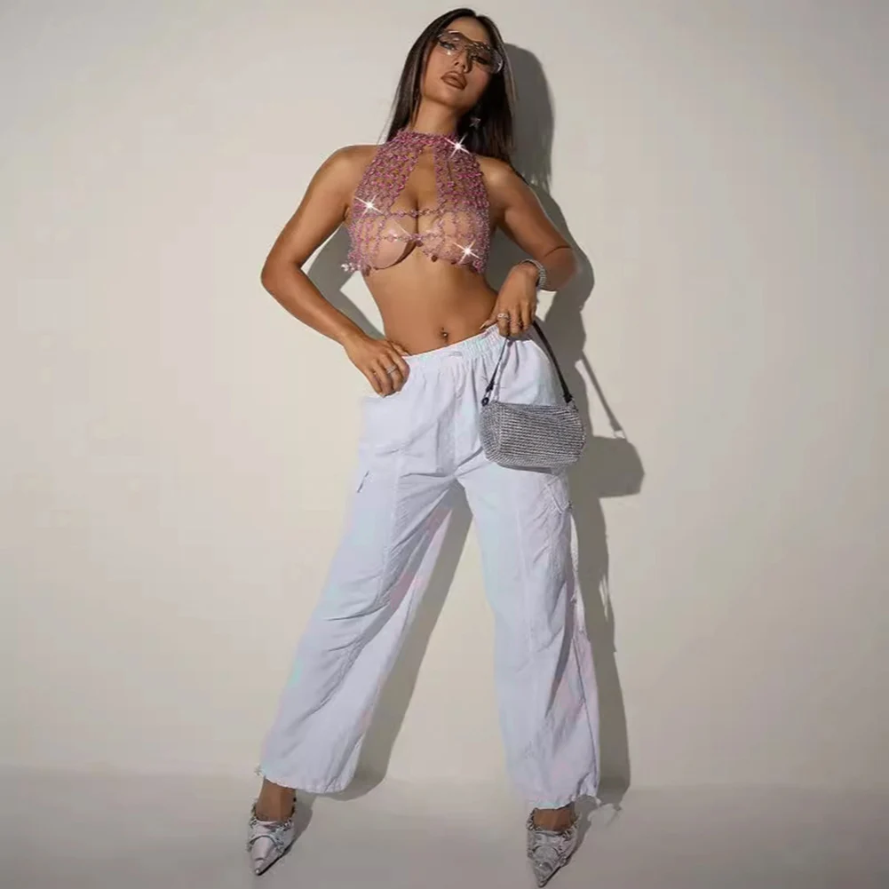 

Майка с открытой спиной и открытой цепочкой, летний топ для отдыха, праздника, повседневного средней эластичности, круглого выреза, без рукавов