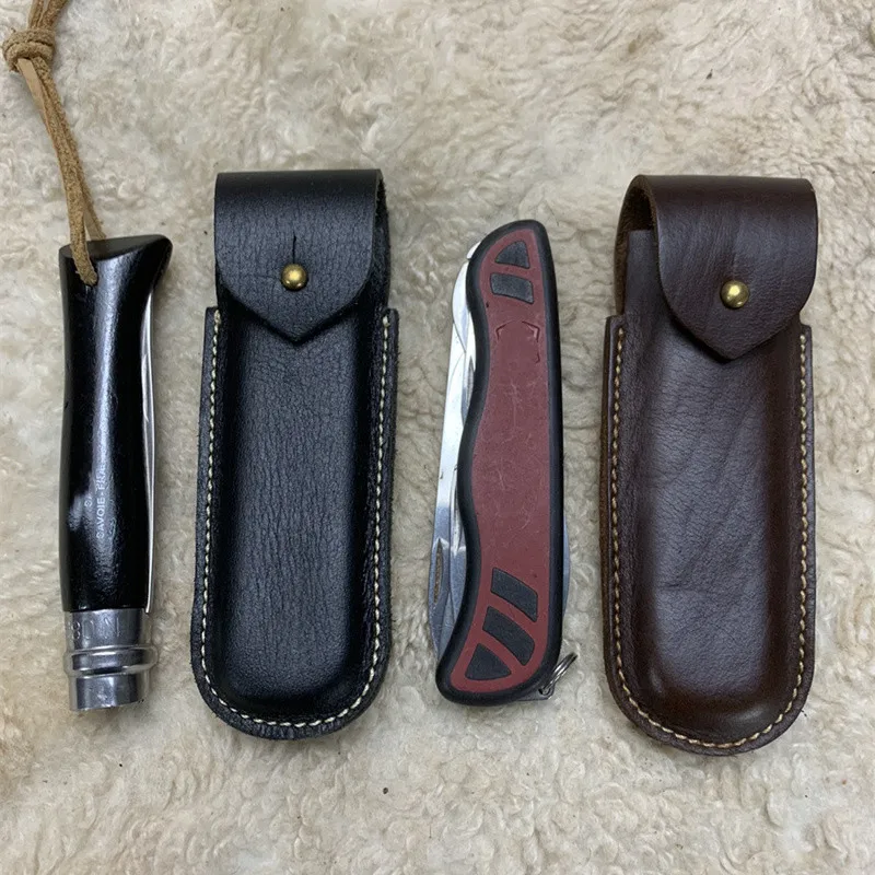 Hand-stitched Knife Case Genuine Leather Scabbard Cover  for Opinel NO.8 111MM Knife Shell Storage Case Protection Shell