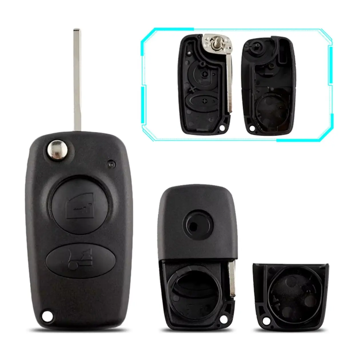 Fits for Folding Flip Smart Remote Car Key Shell Case for 166, 2 Button Uncut Blade Replacement Key Fob Housing