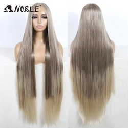 Noble-Peluca de cabello sintético con malla frontal para mujer, cabellera sintética de 38 pulgadas, estilo Cosplay, color rubio degradado