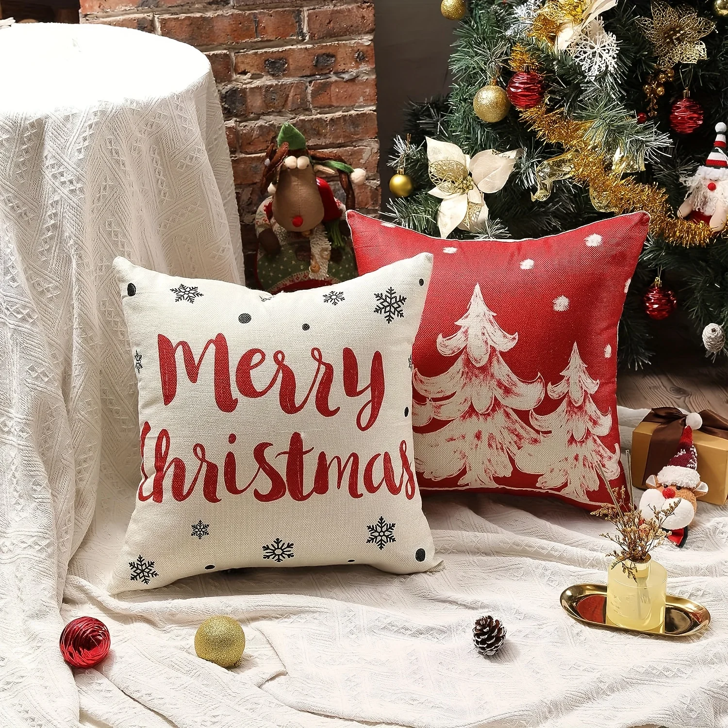 أغطية وسائد عيد الميلاد لتزيين العطلة مع تصميمات ندفة الثلج لعيد الميلاد المجيد وأغطية بوليستر قابلة للغسل في الغسالة للأريكة #5