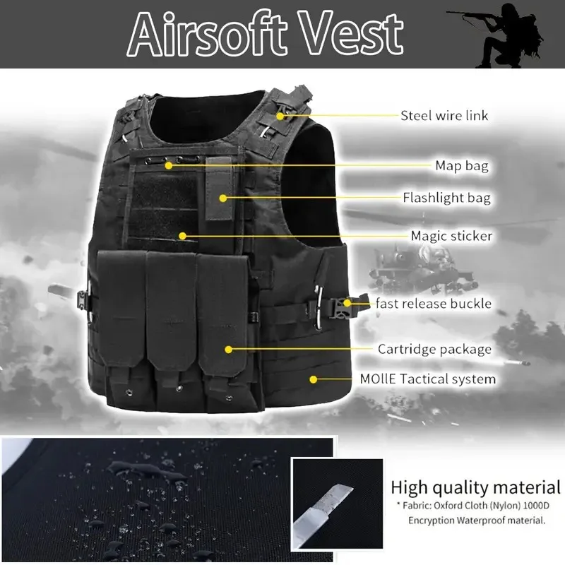 Custom Tactical Combat Vest Oxford Quick Release chaleco tactico Tactisch Multifunctional Plate Carrier Black Tactical Vest
