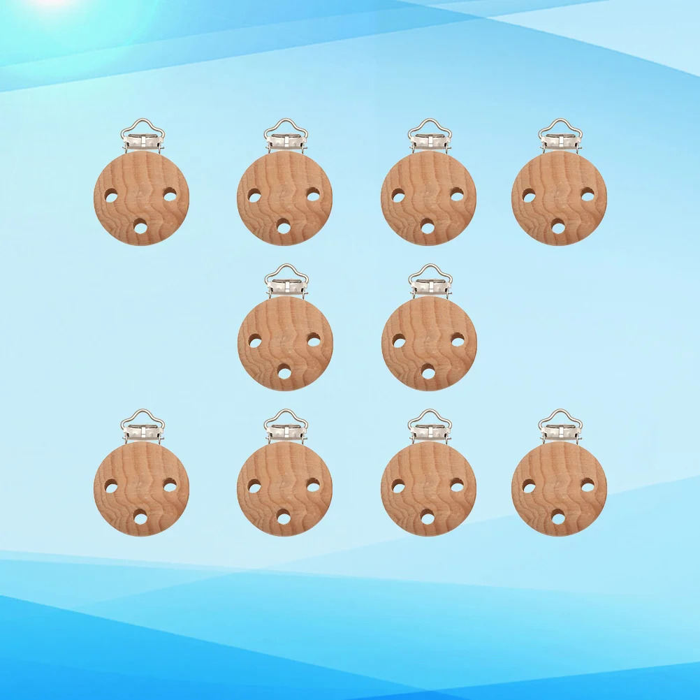 10 PCS Pacifier Holder Clip Clips Round Kids Wooden Teether Holders Child