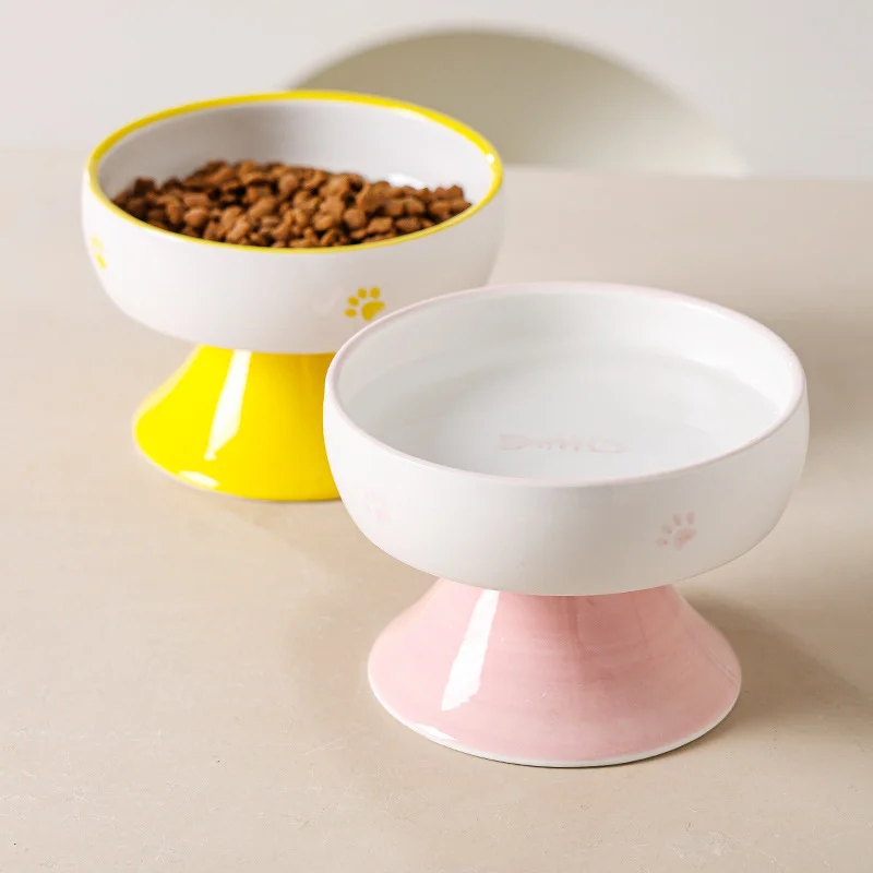 Cat Bowl High Legged Ceramic Food Bowl Water Feeding Hair Opening Rice Bowl Dog Feeding Bowl Cervical Protection Pet Products