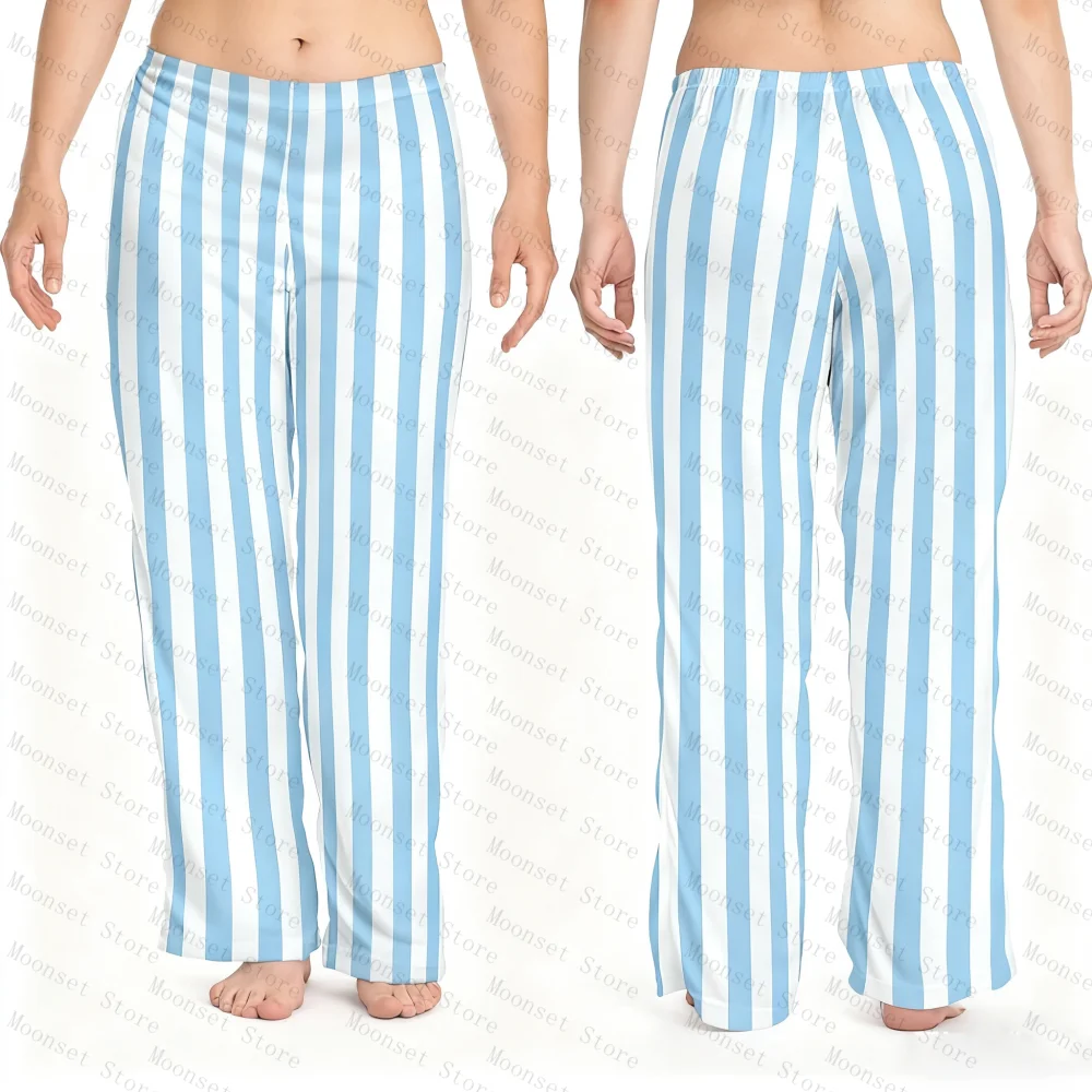 أزرق فاتح أبيض مخطط صالة السراويل منامة المرأة عارضة المتسكعون الحليب الحرير عارضة لينة الذكور الإناث تنفس السراويل #1