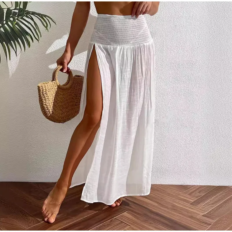 Summer Women's Sexy Beach Cover Long Tulle Pleated High Waist Lace Skirt Cover Women Longs Womens