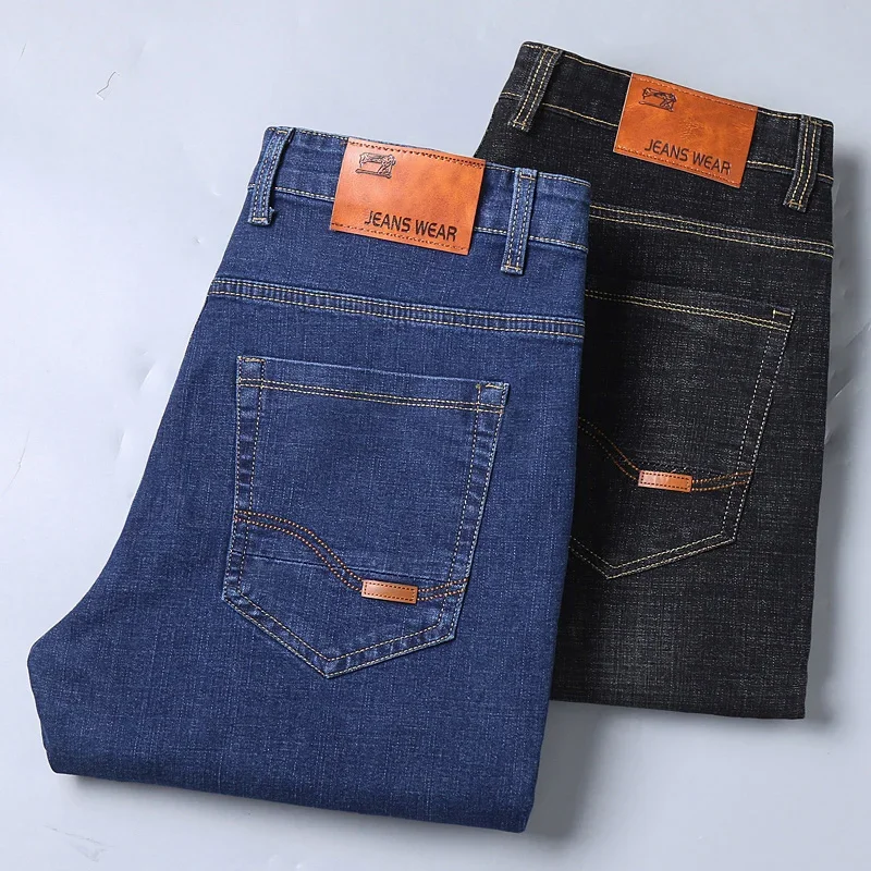Celana Slim Fit Mewah Ringan Pria Celana Denim Kasual Lurus Fashion Bisnis Lembut Nyaman Pakaian Merek Pria