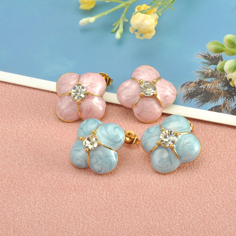 Lokaer 2 Stücke Emaille Blume frauen Ohrringe Edelstahl Schmuck Trend 2025 Party Hochzeit Geburtstag Geschenke Neue Großhandel E25130