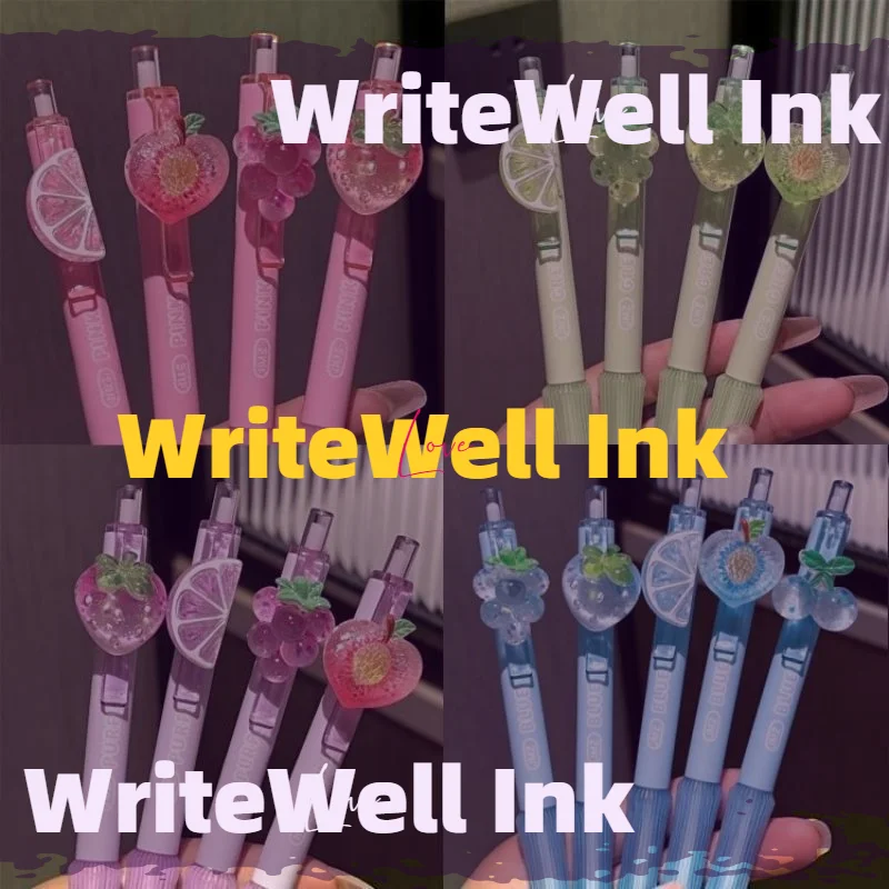 4pcs Ice Grapefruit Gel Pen with Cute Pendant 0.5mm Fast-Drying Black Ink Press Pen for kawai Office School Writing Supplies