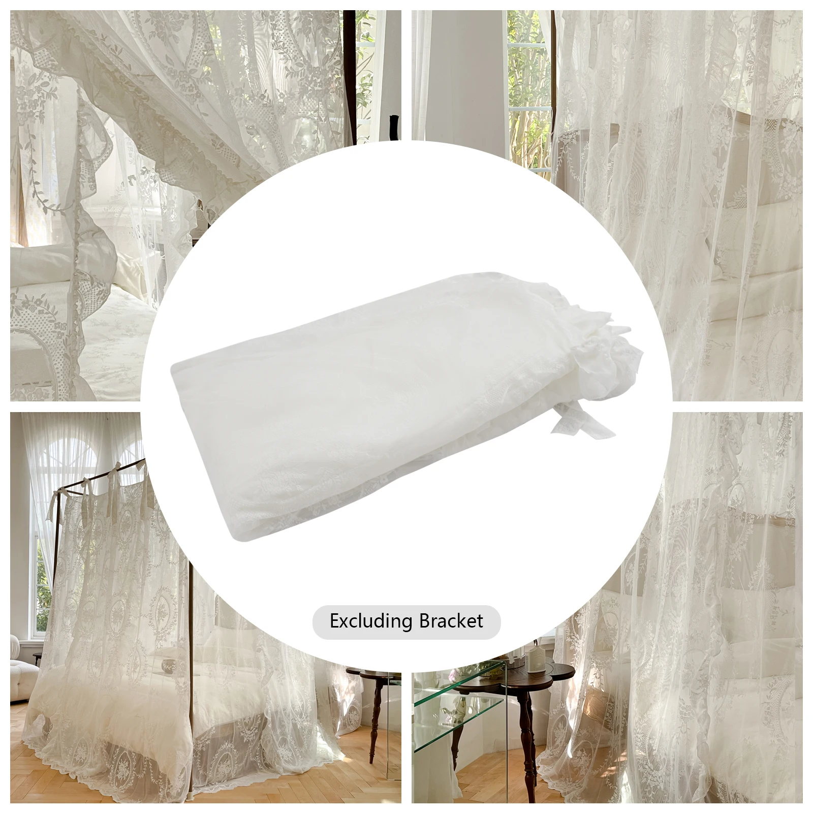 ジャカードレースのベッドカーテン、トリプルドアデザイン、グレアをブロックし、プライバシーを強化、花のモチーフが寝室に魅力を加えます。