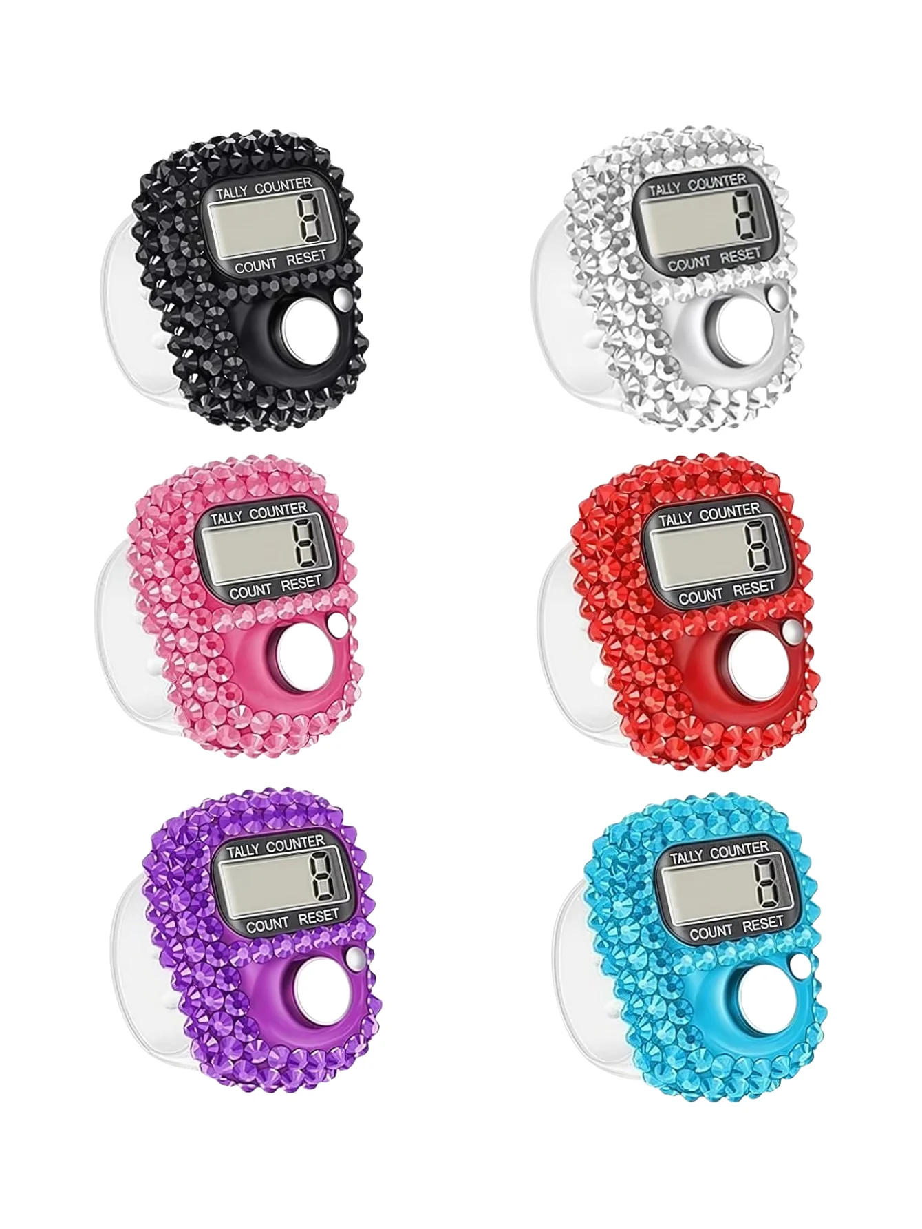 6 Colors Available Sparkling Rhinestone Finger Counter Portable Clicker Fitness/Prayer/Activity Counting Tool Tasbih Resettable