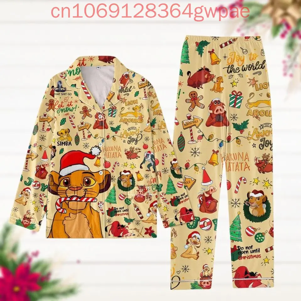 Disney The Lion King Simba Pajama Set Christmas Casual Men\'s and Women\'s Long Sleeve Shirt Pajama Set