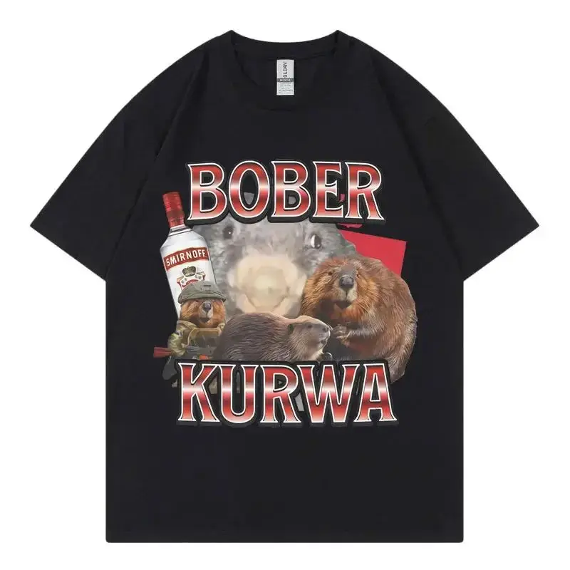 Bober Kurwa Fun Mouse Meme Print Short Sleeve Y2k Tshirt Casual Fashion Y2K Cotton Casual Loose Streetwear Unisex