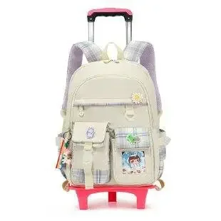 2023 Student School Bag Rolling Backpack Kids Trolley Bag Girl School Backpack Multifunctional Child Waterproof Backpack Wheels