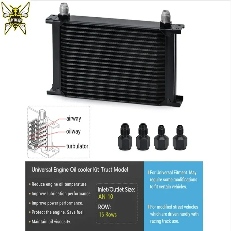 UNIVERSAL OIL COOLER KIT Trust Model 15-Row Aluminum Alloy Oil Cooler Kit With Base Plate Sandwich BB-OCK-604